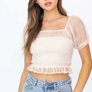 LeLis Sheer Butterfly Blouse NWT Size Small Cropped Smocked Top